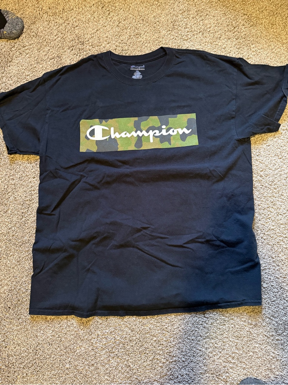 Champion Black Short-Sleeve Tee with Camo Logo Bar - Picture 1 of 1
